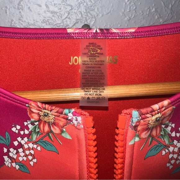 NWT Johnny Was Wave Surf One Piece Neoprene Orange Pink Floral Swim Suit $298 - Picture 13 of 14